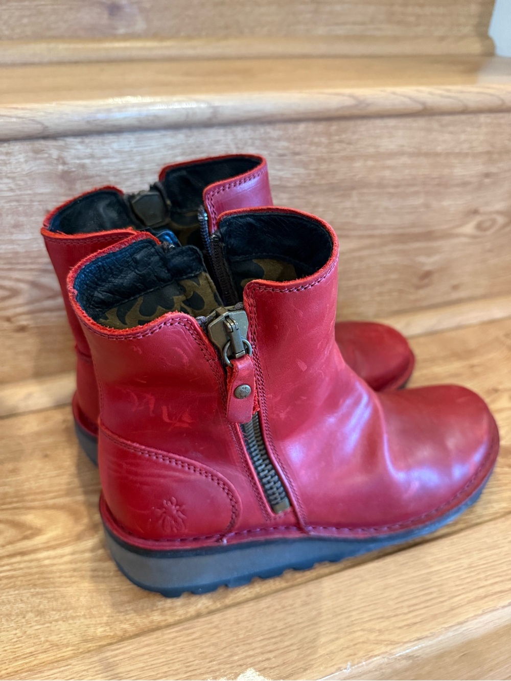 Fly London Red Leather Ankle Boots 37